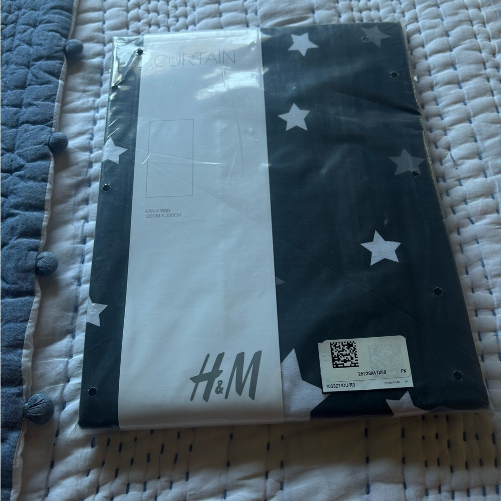 NWT H&M Star Curtain Dark Navy with White Grey Stars One Panel 47 inch x 98 inch